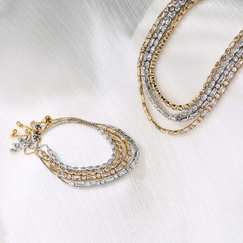 Collar de cobre con diamantes electrochapados en oro real de 18 quilates con diamantes completos de geometría de circón