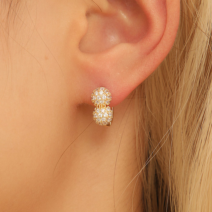 1 par de brincos de orelha com pedras preciosas artificiais de cobre com chapeamento geométrico doce
