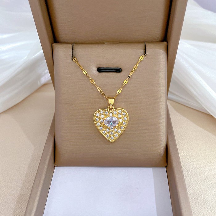 Sweet Artistic Heart Shape Titanium Steel Copper Artificial Gemstones Pendant Necklace In Bulk