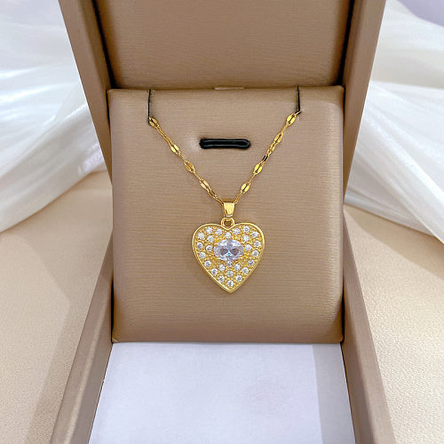 Doce artístico coração forma titânio aço cobre pedras preciosas artificiais pingente colar a granel