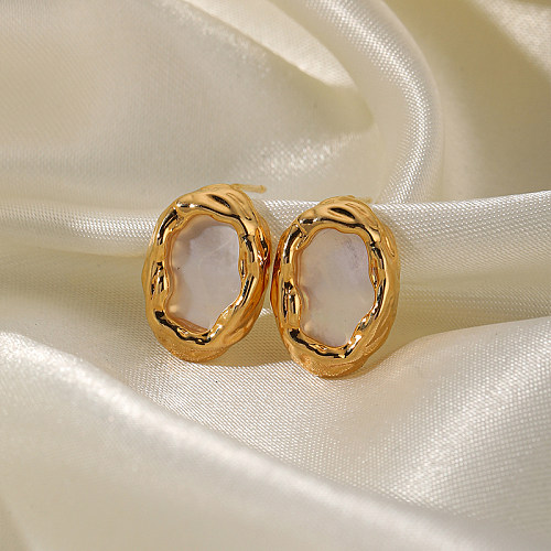 1 paire de clous d'oreilles en cuivre plaqué or 18 carats, Style Vintage, Style Simple, couleur unie