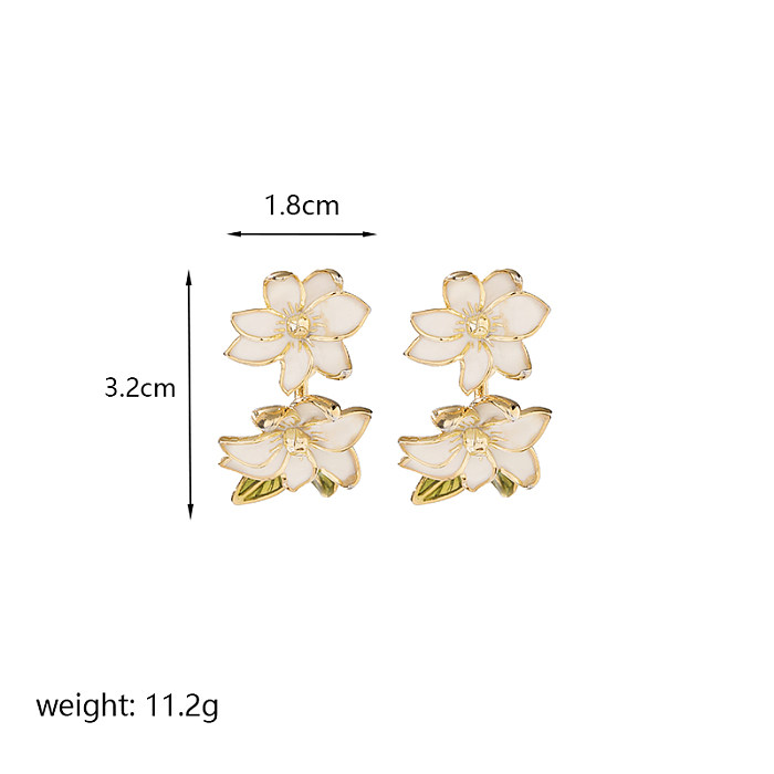 1 par de brincos elegantes com folhas havaianas e flor de cobre banhado a ouro 14K