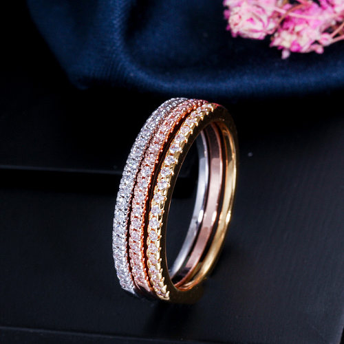 Classic Style Geometric Copper Plating Inlay Zircon 14K Gold Plated Gold Plated Rhodium Plated Rings
