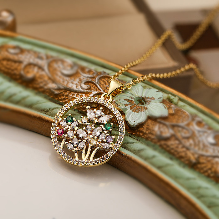 Collier pendentif en plaqué or 1035 carats avec incrustation de cuivre et arbre porte-bonheur Bc18, Style Simple