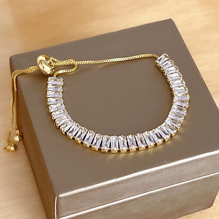 Simple Style Square Copper Inlay Zircon Bracelets