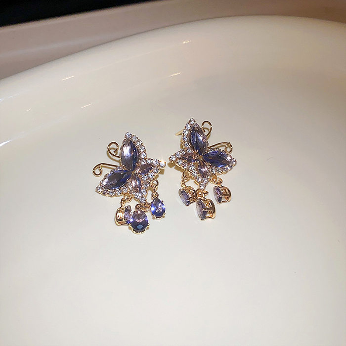 1 Pair Classic Style Water Droplets Copper Inlay Artificial Gemstones Drop Earrings