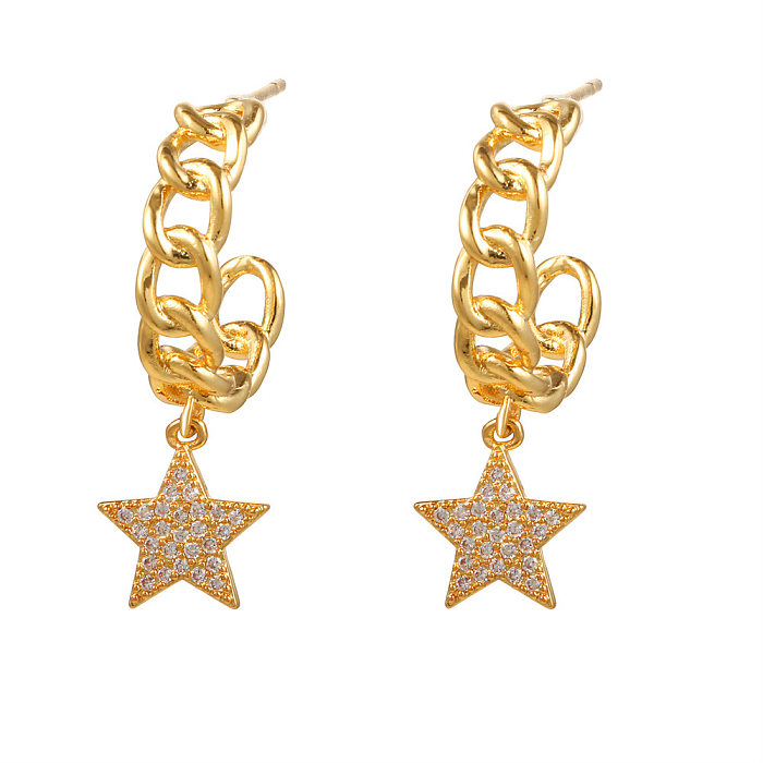 Brincos de pino de zircônio de cobre com pingente de estrela de cinco pontas estilo europeu e americano