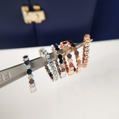 Anéis de gema com incrustação de cobre hexagonal da moda, 1 peça