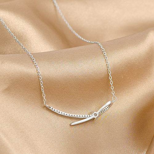 Modern Style Bow Knot Copper Plating Inlay Zircon Gold Plated Pendant Necklace