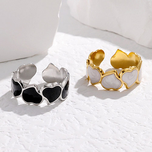 Anéis abertos de esmalte de aço titânio em forma de coração estilo vintage estilo simples