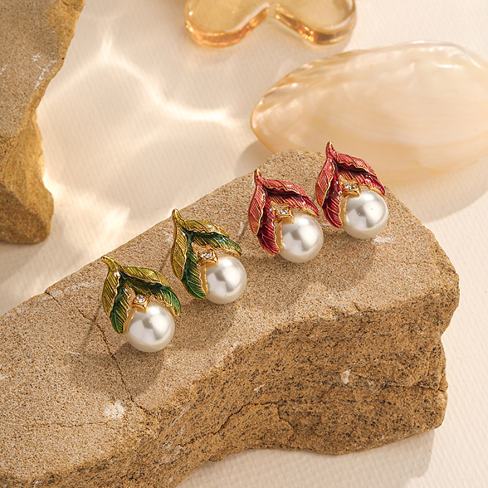 Boucles d'oreilles pendantes en cuivre plaqué or 1 carats, 18 paire de perles artificielles en cuivre avec incrustation de fleurs douces de vacances