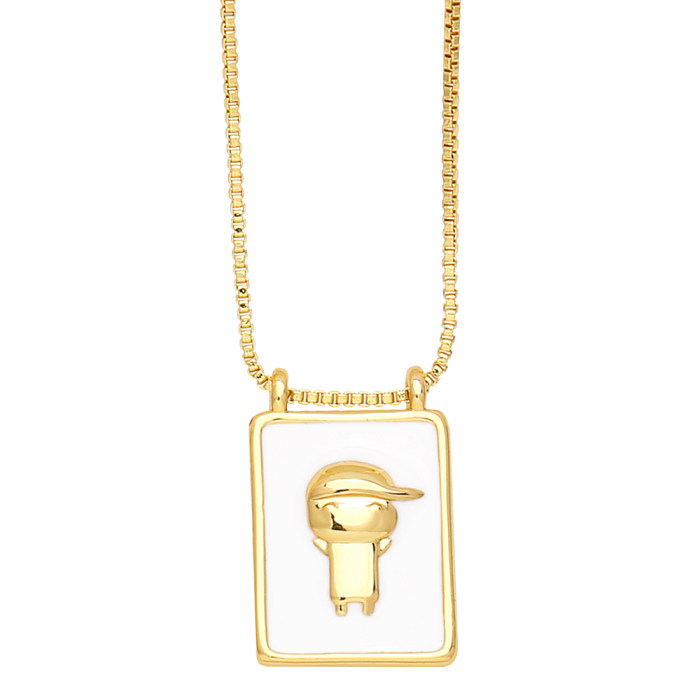 Simple Style Cartoon Character Square Copper 18K Gold Plated Pendant Necklace In Bulk