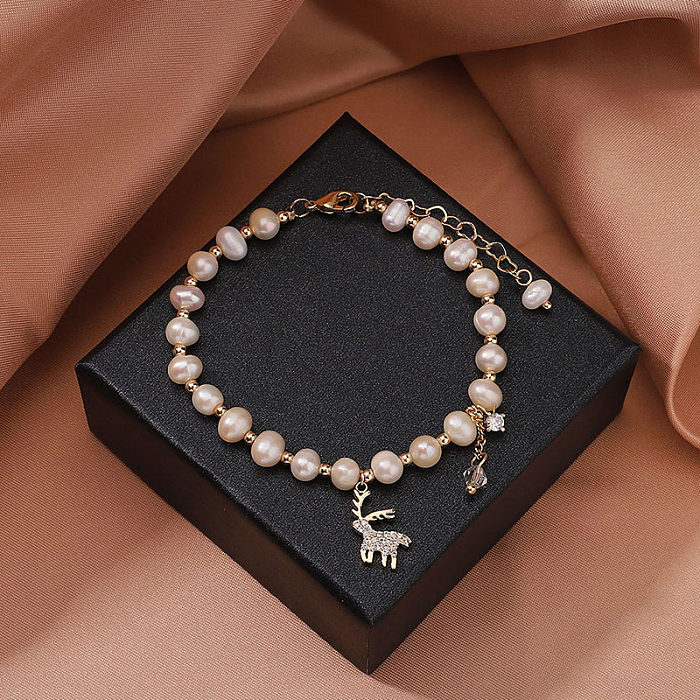 Elegant Elk Freshwater Pearl Copper Beaded Bracelets