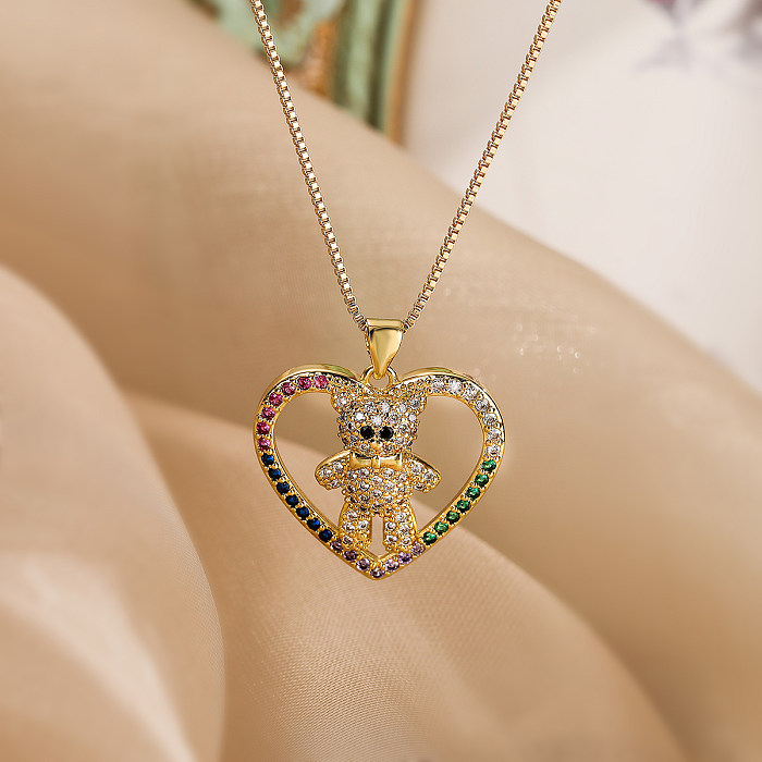 Simple Style Commute Animal Heart Shape Copper Plating Inlay Zircon 18K Gold Plated Pendant Necklace