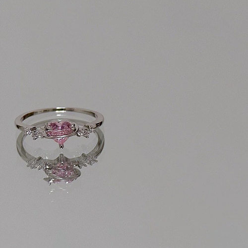 Sweet Heart Shape Copper Plating Inlay Zircon Rings