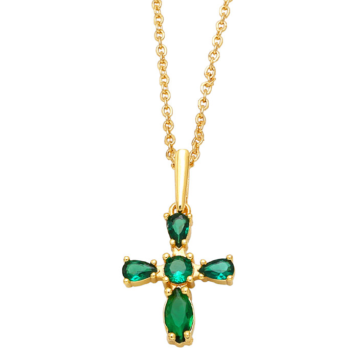 Simple Style Cross Copper Gold Plated Zircon Pendant Necklace 1 Piece