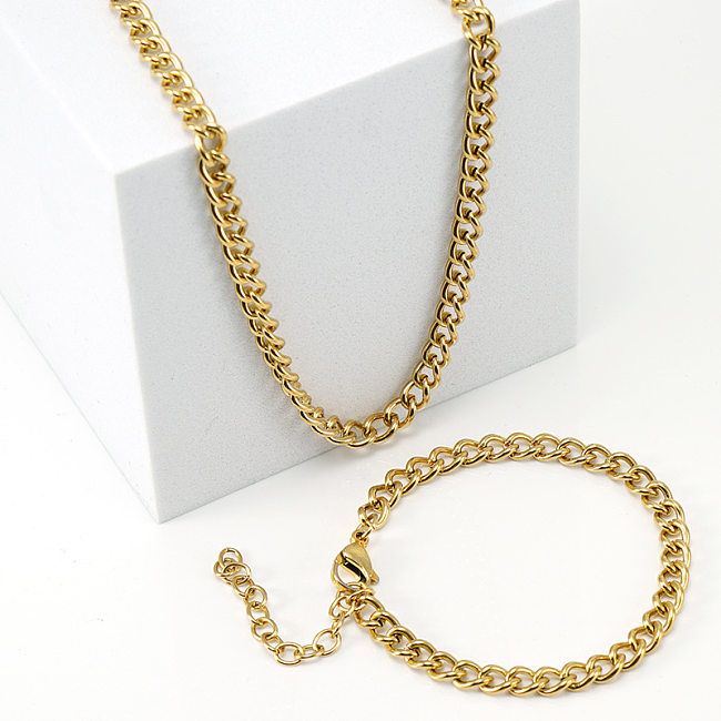 Colar de pulseiras banhadas a ouro de aço inoxidável geométrico hip-hop