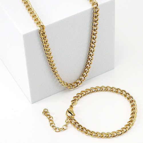 Hip-Hop Geometric Stainless Steel Gold Plated Bracelets Necklace