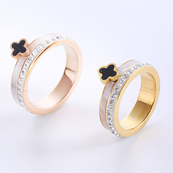 Elegant Romantic Four Leaf Clover Stainless Steel Plating Inlay Acrylic 18K Gold Plated Rose Gold Plated Rings