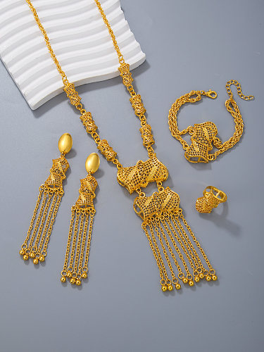 Style Vintage couleur unie cuivre gland placage évider 18K plaqué or Bracelets boucles d'oreilles collier