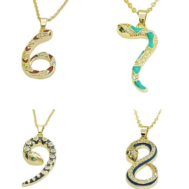Elegant Lady Number Snake Copper Plating Inlay Rhinestones Pendant Necklace