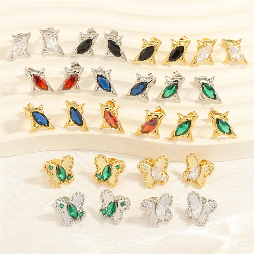 1 Pair IG Style Luxurious Star Butterfly Plating Inlay Copper Zircon 18K Gold Plated Ear Studs