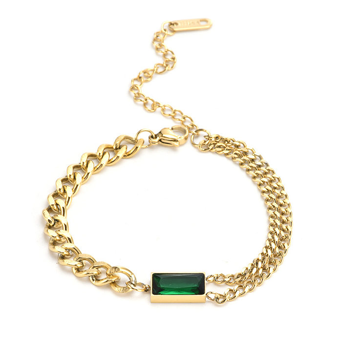 Streetwear carré titane acier placage incrustation diamant artificiel Bracelets boucles d'oreilles collier