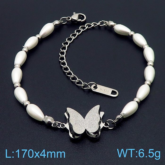 IG Style Simple Style Heart Shape Butterfly Titanium Steel Beaded Inlay Pearl Zircon Bracelets Earrings Necklace