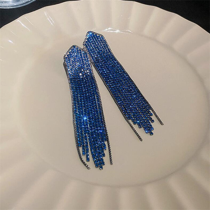 1 Pair Fashion Tassel Copper Plating Inlay Rhinestones Drop Earrings