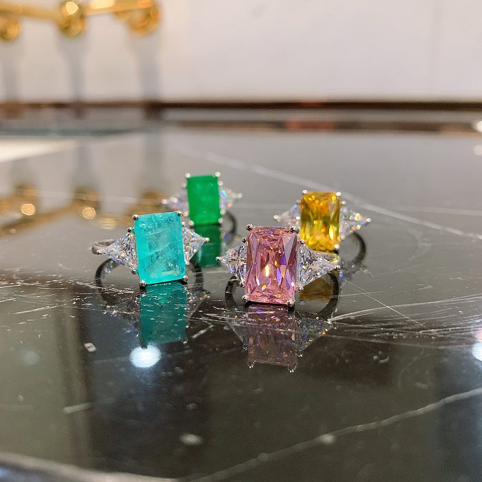 Retro Geometric Copper Inlay Artificial Gemstones Rings 1 Piece