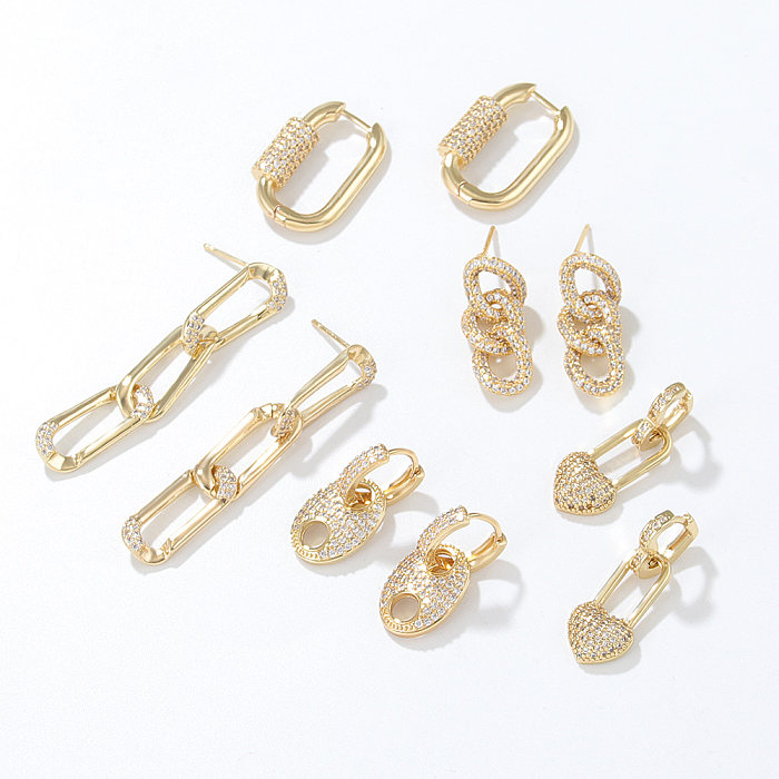 Vintage Style Geometric Copper Drop Earrings Plating Inlay Zircon Copper Earrings