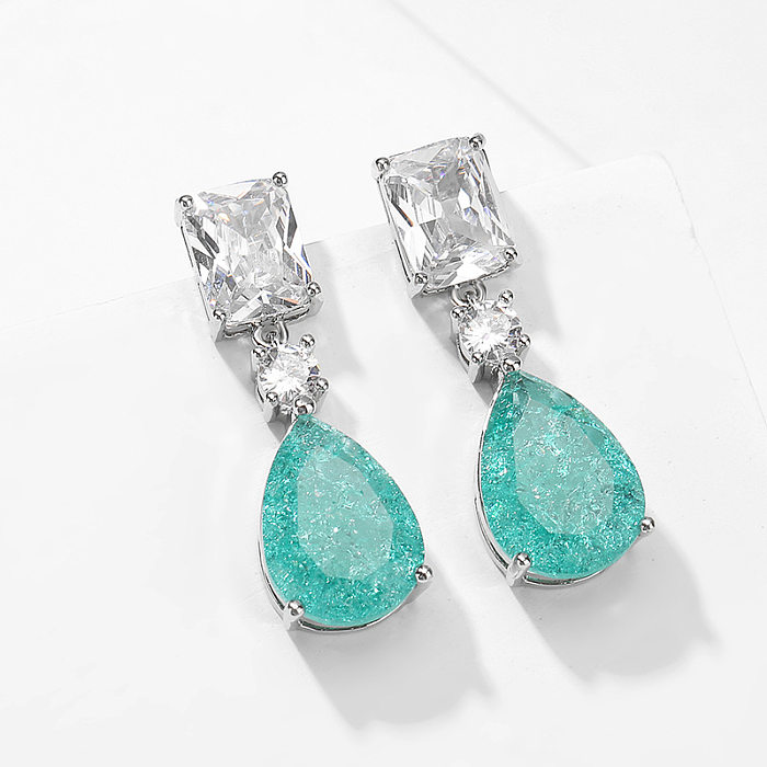 1 Pair Original Design Water Droplets Inlay Copper Artificial Gemstones Drop Earrings
