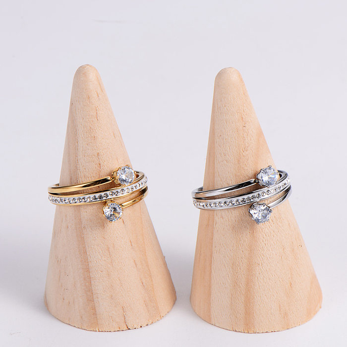 Fashion Solid Color Stainless Steel Inlay Zircon Rings 1 Piece
