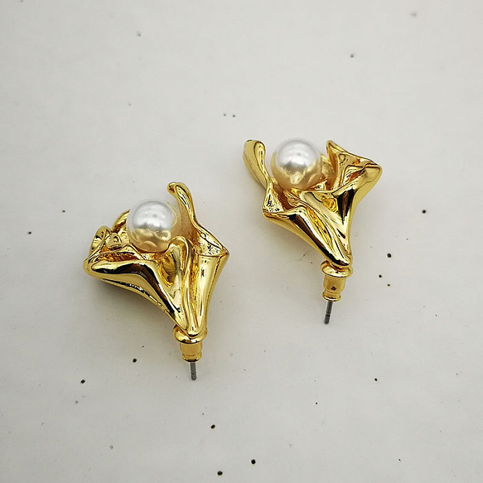 1 Pair Simple Style Flower Brass Plating Ear Studs