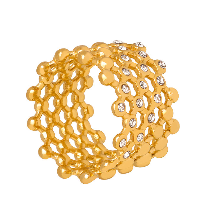 Streetwear Geometric Titanium Steel Plating Inlay Rhinestones 18K Gold Plated Rings