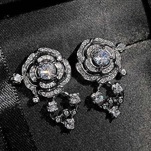 Luxurious Water Droplets Flower Copper Diamond Artificial Gemstones Women'S Bracelets Earrings Necklace