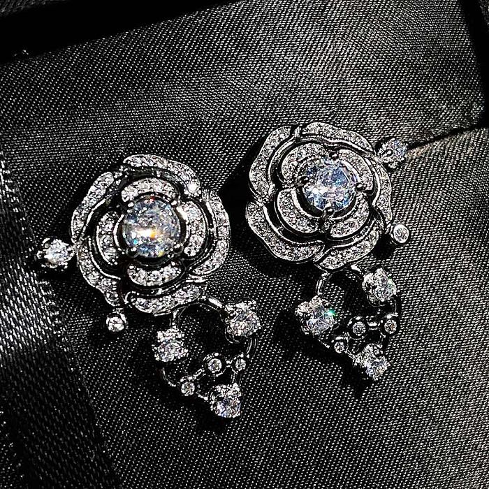 Lujosas Gotas De Agua Flor Cobre Diamante Piedras Preciosas Artificiales Pulseras De Mujer Pendientes Collar