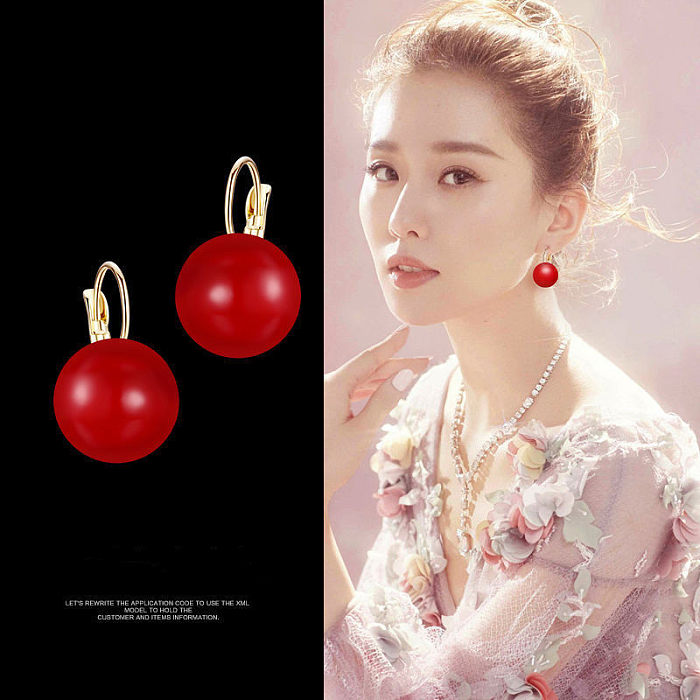 Simple Style Round Copper Plating Inlay Pearl Drop Earrings 1 Pair