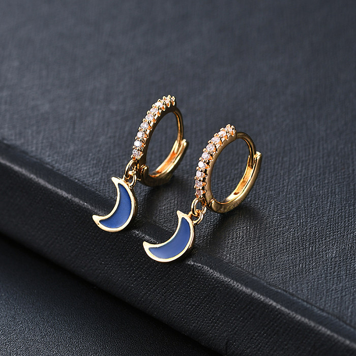 1 Pair IG Style Commute Moon Plating Inlay Copper Zircon Gold Plated Drop Earrings