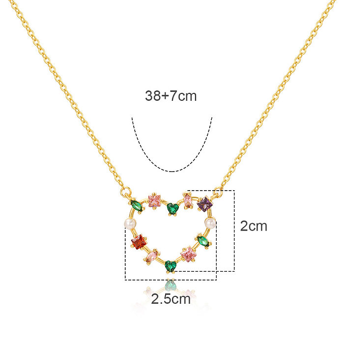 Damen-Anhänger-Halskette im einfachen Stil, Herzform, Kupferbeschichtung, Inlay aus Zirkon, 18 Karat vergoldet