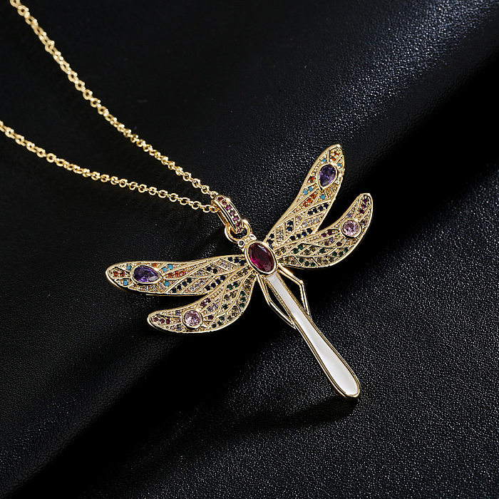 Fashion Copper Plated 18K Gold Micro-set Zircon Dragonfly Pendant Necklace