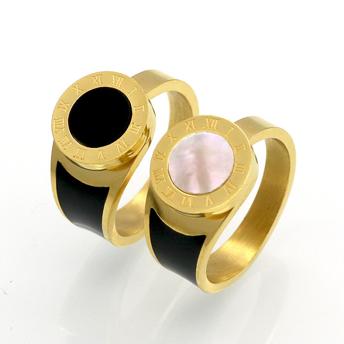 Fashion Round Number Titanium Steel Inlay Shell Rings