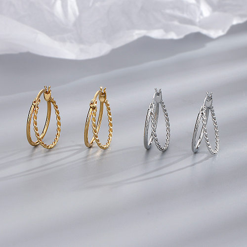 1 paire de boucles d'oreilles en cuivre plaqué or et argent, Style Simple, Double anneau, cercle