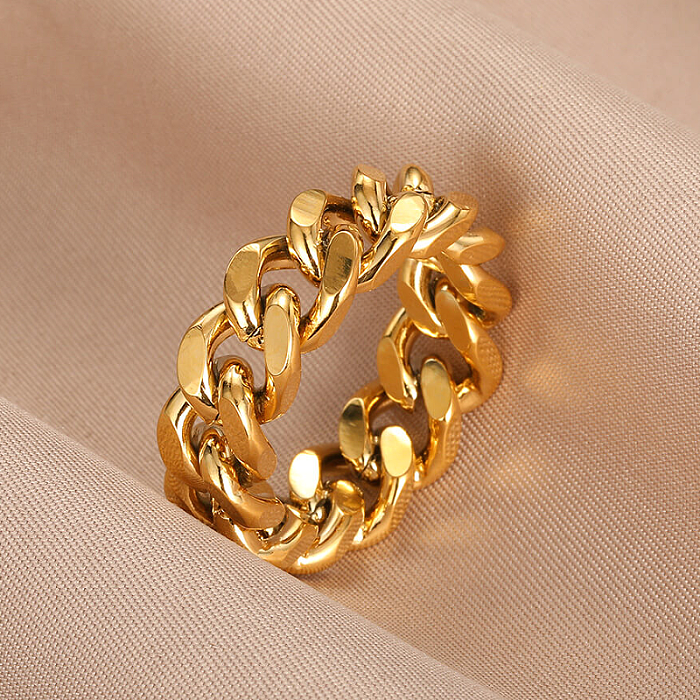 Vintage Style Solid Color Stainless Steel Plating 18K Gold Plated Rings