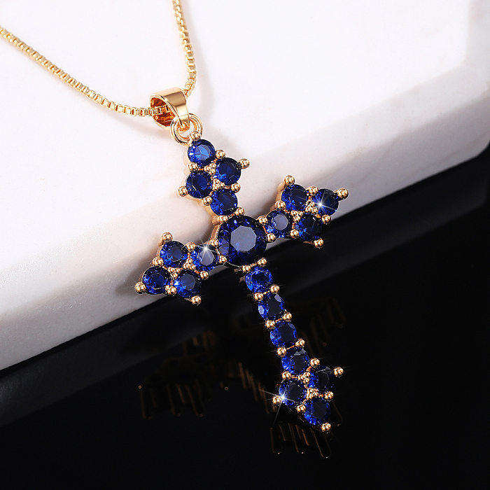 European And American Fashion Cross Zircon Copper Necklace