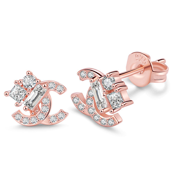 Fashion Letter Copper Inlay Zircon Ear Studs