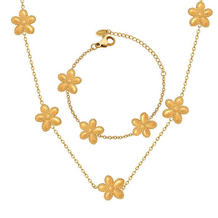 Sweet Flower Titanium Steel Plating 18K Gold Plated Bracelets Necklace