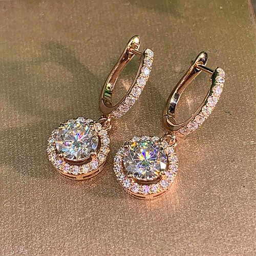 Pendientes colgantes de cobre geométricos a la moda, pendientes de cobre con incrustaciones de diamantes de imitación