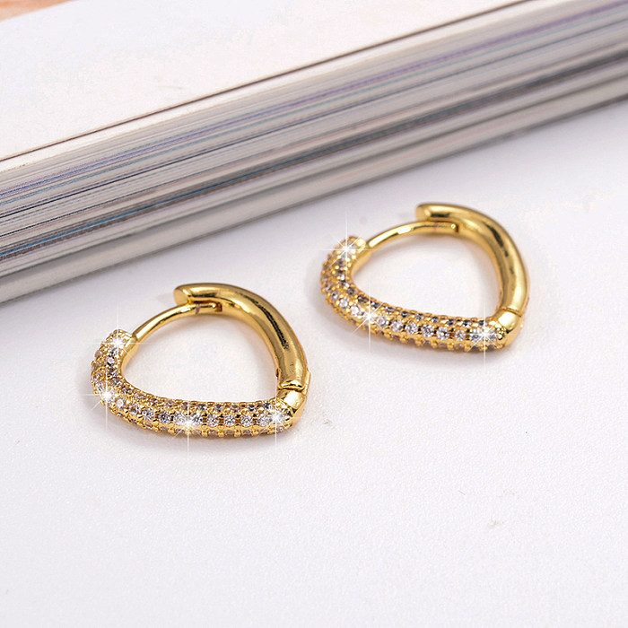 1 Pair Casual Simple Style Triangle Plating Inlay Copper Zircon 18K Gold Plated Earrings