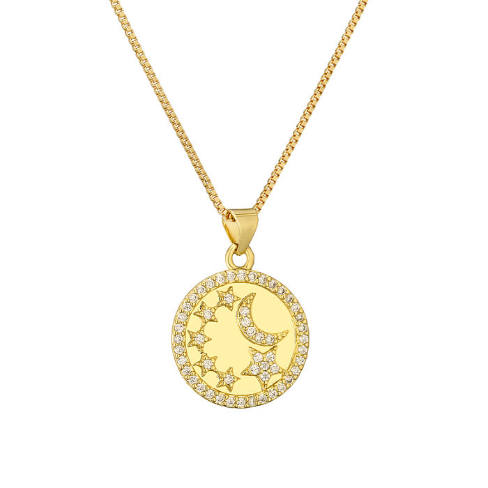 Simple Style Commute Star Moon Copper Plating Inlay Zircon Gold Plated Pendant Necklace